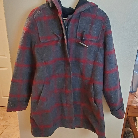 Woolrich Ember Peak Wool Plaid Checked Hoodie Winter Snow Fall Pea Coat - Picture 4 of 14